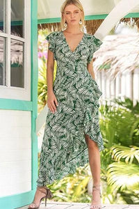 Best Floral Ruffles Cap Sleeve Maxi X-line Dress