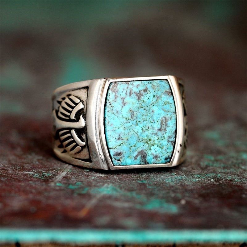 Sterling Silver Eagle Turquoise Ring for Men