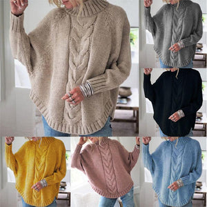 High Neck Cable Knit Rounded Hem Sweater