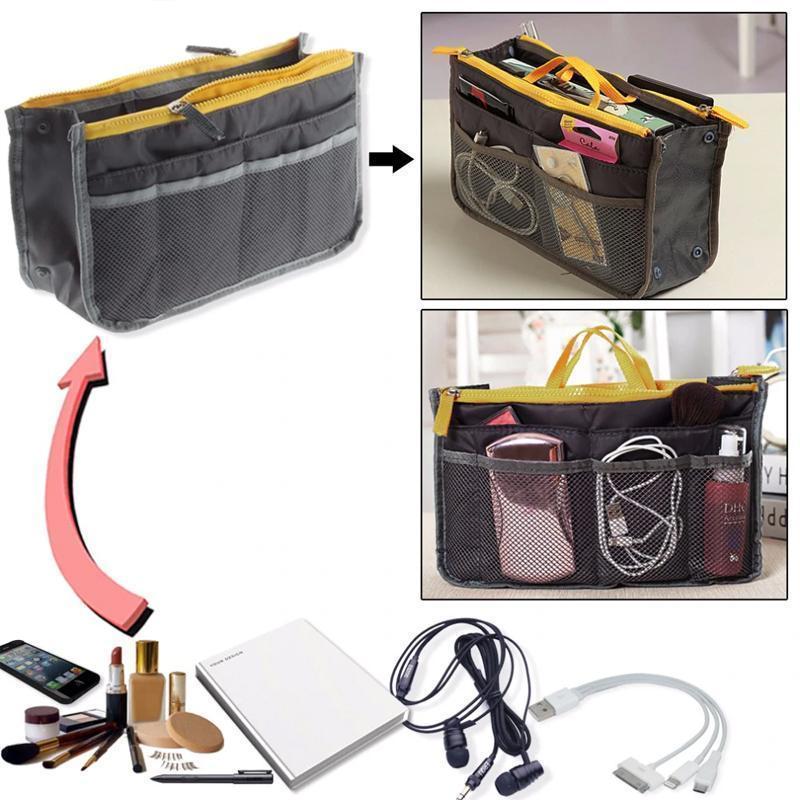 Women's Bag Practical Handbag Purse Nylon Dual Organizer Insert Cosmetic Storage