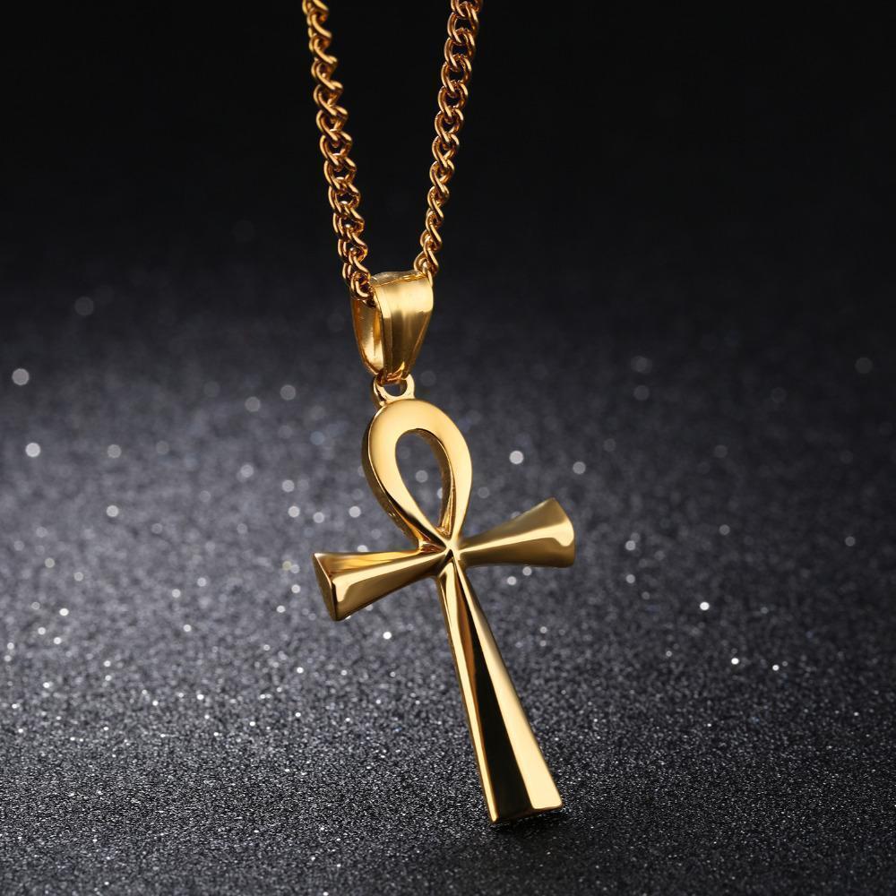 Stainless steel ancient Egyptian Cross men's Necklace