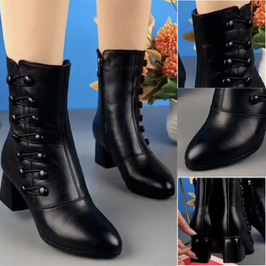 Women Warm Side Butto Leather Ankle Boots