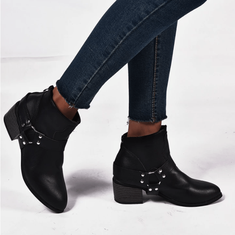 Women Round Toe Med Vintage Short Boots
