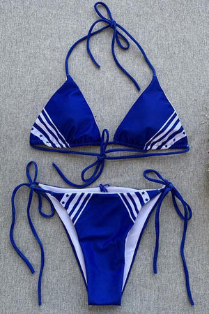 New Tie Side String Brazilian Slide Triangle Bikini Swimsuit in Blue.MC